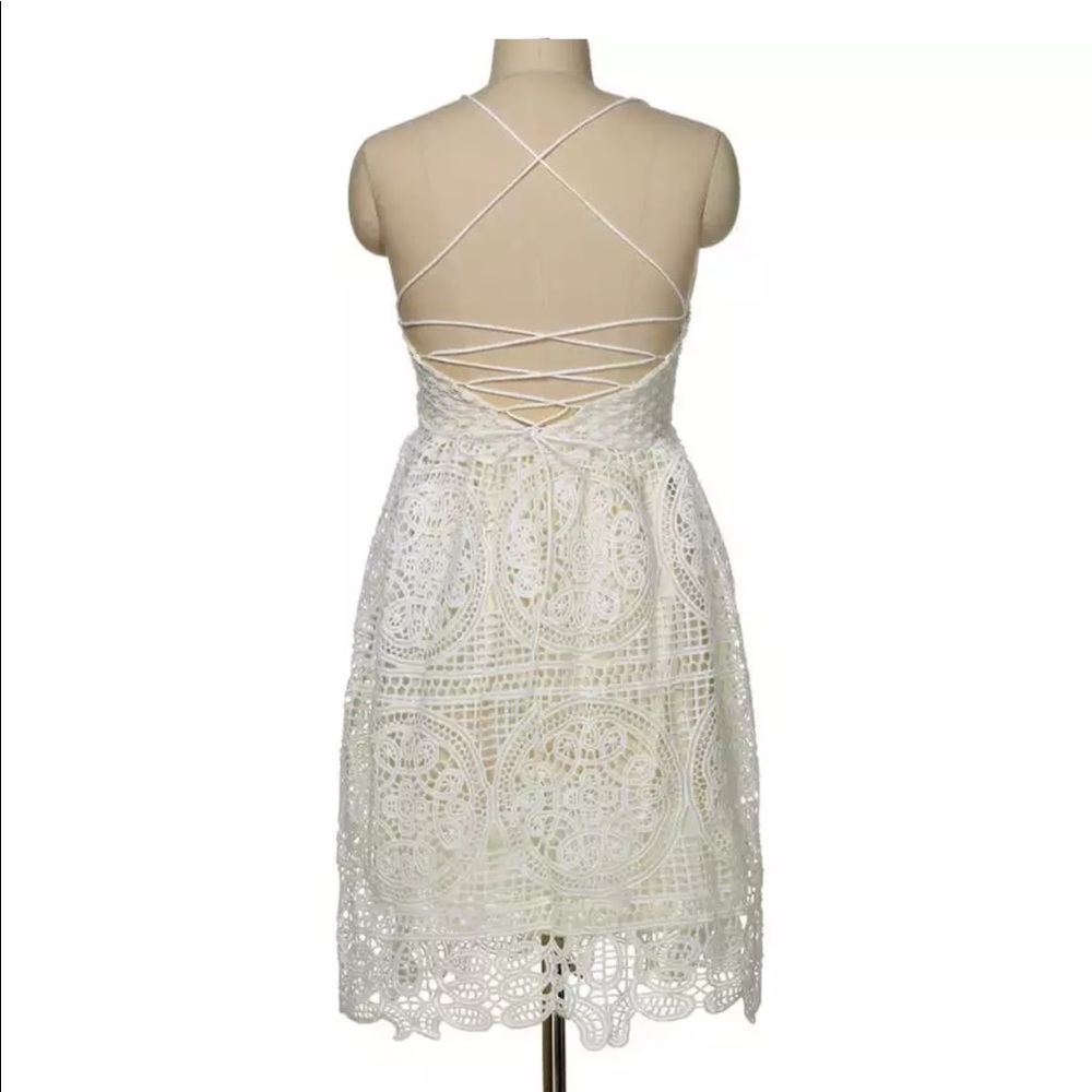 Boho Ivory Lace Crochet Backless Midi Sundress - Picture 10 of 16